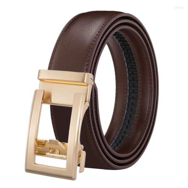 Ceintures hommes ceinture en cuir véritable pour homme sangle en cuir de vachette à cliquet couleur dorée boucle automatique haute qualité mode