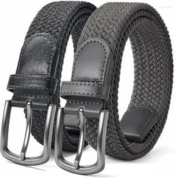 Ceinture de ceinture pour hommes deux pack élastique tissé occasionnel 1 3/8 "avec boîte cadeau.