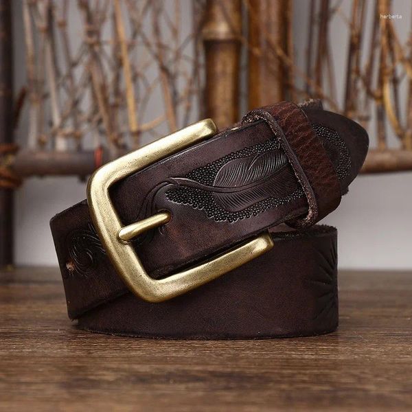 Ceintures pour hommes Style bohème rétro ceinture en cuir couche supérieure en peau de vache personnalisé sculpté Western Jeans