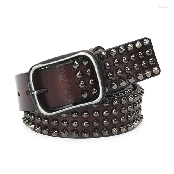 Cinturones Moda para hombre Punk Goth Cuero genuino Cinturón tachonado Pin Hebilla Remaches Mujeres Elegante Cintura Marca Diseñador Etapa Correa