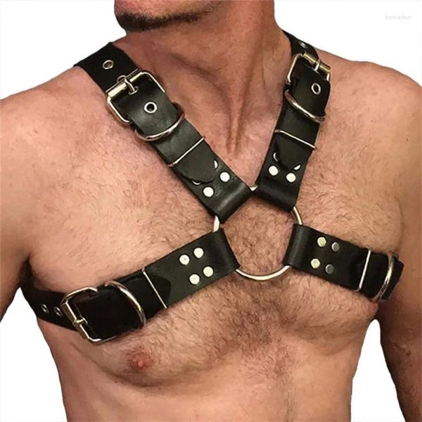 Cinturones Correas de cuero para hombres con restricciones corporales ajustables Fetichismo Homosexualidad Pecho sexy Punk Carnaval Sexo