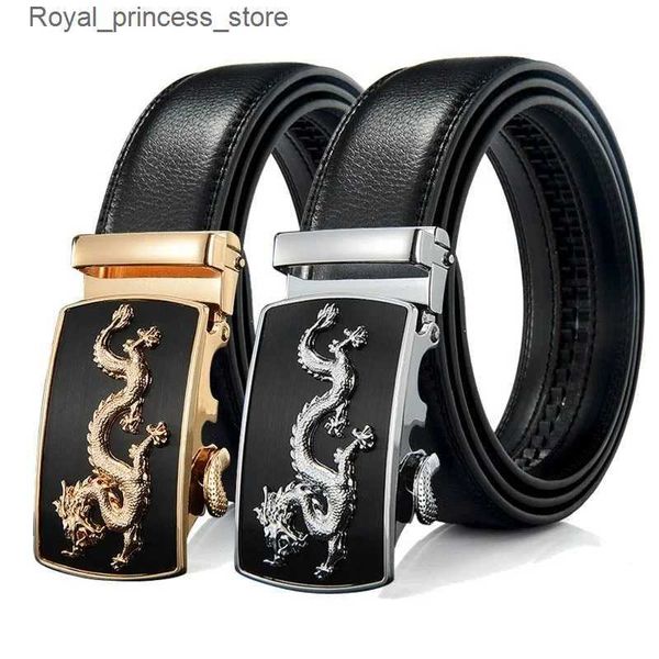 Ceintures pour hommes boucle automatique nouvelle marque de mode concepteur de créateurs dragons ceinture en cuir masculin peinture noire de luxe Q240425