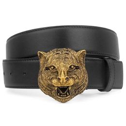 Gürtel Herrengürtel Modegürtel Männer Leder Schwarz Business Gürtel Frauen Große goldene Leopar-Schnalle Damen Klassisch Lässig Ceinture mit De258I