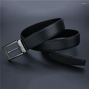 Riemen heren zakelijk lederen riem luxe zwarte koolstofvezel met gunmetal pin gespeld duurzame mannelijke riem fashionbelts