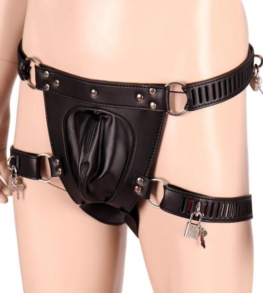 Ceintures masculines harnais en cuir sous-vêtements verrouillables de la ceinture de taille de ceinture cage Briess BDSM Toy sous pantal