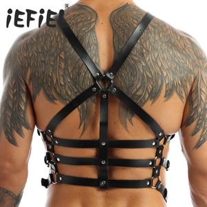 Riemen Mens Nachtclub Sexy Party Body Borst Harness Gesp PU Lederen Punk Gothic Metal O-Ring Haler Schouderriem