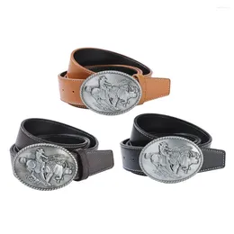 Riemen heren western lederen riem reliëf cowboy metaal arabesque gesp 120 cm