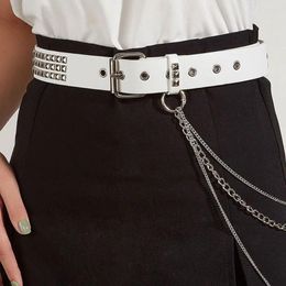 Ceintures en métal chaîne pantalon chaîne Rivet Style Punk PU cuir ceinture coréenne taille sangle femme ceinture accessoires décontractés