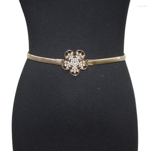 Ceintures en métal diamant fleur de prunier ceinture extensible femmes mode or mince fleur brillante femme jean robe ceinture 2023