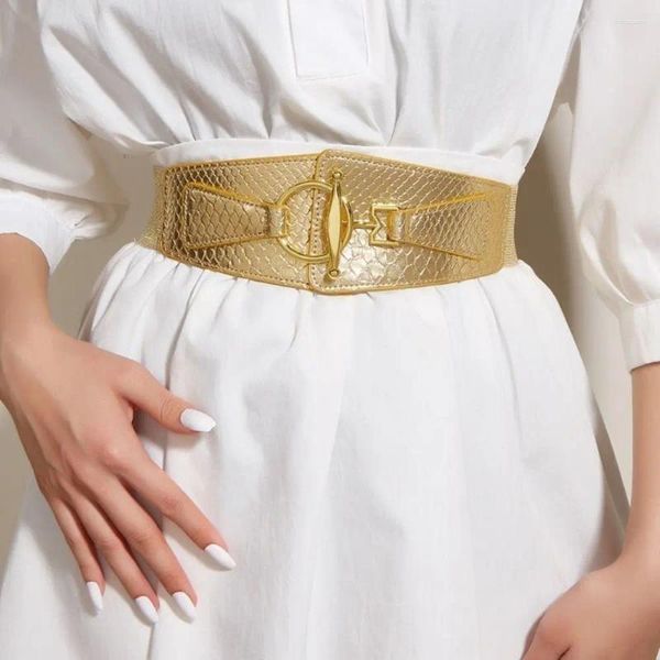 Ceinture métal élastique large ceinture de ceinture robe de mode décoration polyester gold boucle de couleur pu cuir