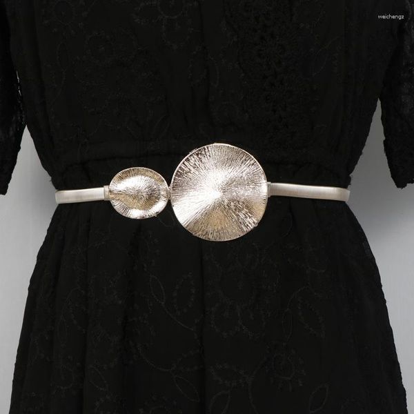 Ceintures métal or argent printemps taille élastique chaîne boucle ronde cercle jupe femmes ceinture luxe mode haute qualité