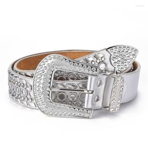 Riemen metaal holle echte lederen riem klinknagel Rhinestone westerse mode jurk kwaliteit koe huid diamant ingelegde brede riembelsten forb22