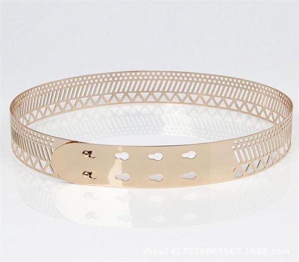 Cinturones espejo de metal cintura cinturón 4 cm de ancho 2021 Fashion Women Hollow Metallic Celebrity Gold Silver Wide Band para BL231474303