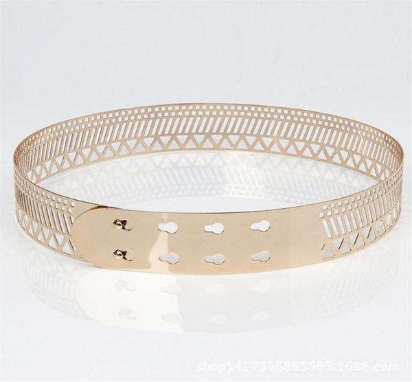 Cinturones Cinturón de cintura con espejo de metal de 4 cm de ancho 2021 Moda Mujer Hueco Metálico Celebridad Oro Plata Banda ancha para BL236452136