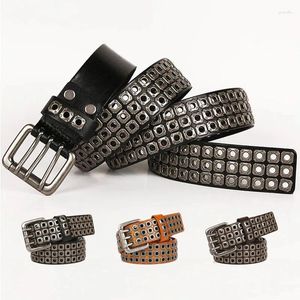 Ceintures en métal rivet vache de vache pour hommes de la ceinture lourde punk punk authentique en cuir hip-hop