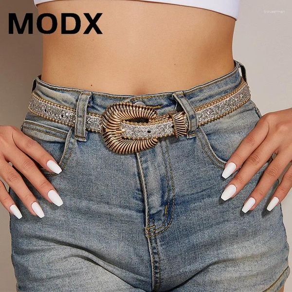 Cinturones modx mujeres cinturón de imitación de imitación occidental vaquero bling pup jeans de cuero pantalones para accesorios de vestuario modernos ojal