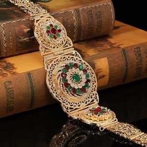 Gordels Marokkaanse stijl damesgewaad Goud Red Green Rhinestone National Wedding Dress Metal Taille Chain Arabian Body Jewelry Belts