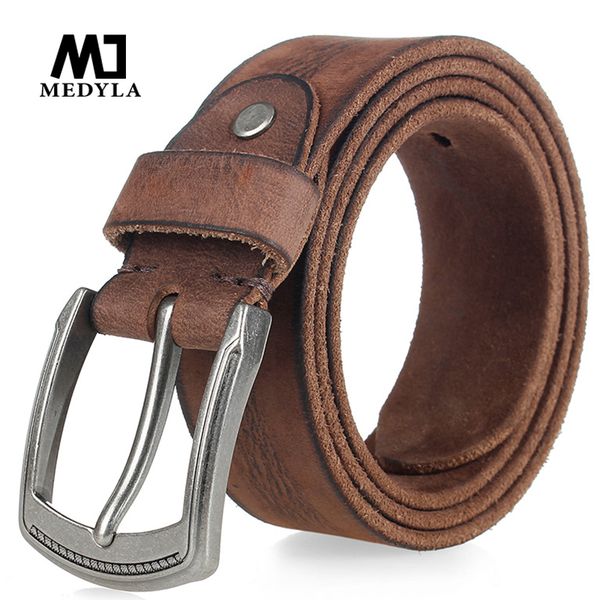 Ceintures Ceinture en peau de vache naturelle pour boucle en métal dur pour hommes Ceinture en cuir pour hommes en peau de vache originale Texture unique Ceinture en jean en cuir véritable 230314