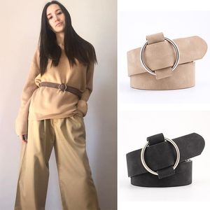 Cinturones sin aguja para Mujer, cinturón de diseñador con hebilla redonda, pantalones vaqueros para Mujer, vestido de cuero negro Beige, cintura, Cinturon para Mujer