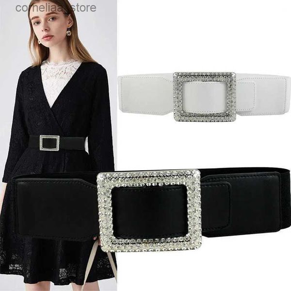 Ceintures Nouveauté dames mode diamant boucle carrée taille élastique ceinture robe accès en cuir femmes offre spéciale robe assortie BeltY240316