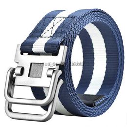 Cinturones Nuevo Cinturón de lona de doble hebilla Hombres Cinturones de entrenamiento militar Moda al aire libre Hebilla de metal Cintura 2021 L0825