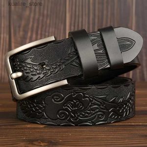 Ceintures Nouvelles ceintures en cuir véritable pour hommes ceinture de créateur mâle Dragon imprimé Vintage boucle ardillon bracelet de luxe nouvelle mode de haute qualité L240308