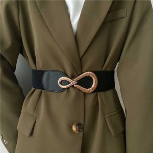 Riemen Nieuwe gouden legering Big Buckle Belts for Women Lady Fashion Elastic Taillebands Brown Stretch brede taille SEALS Girls Jurk Accessoires