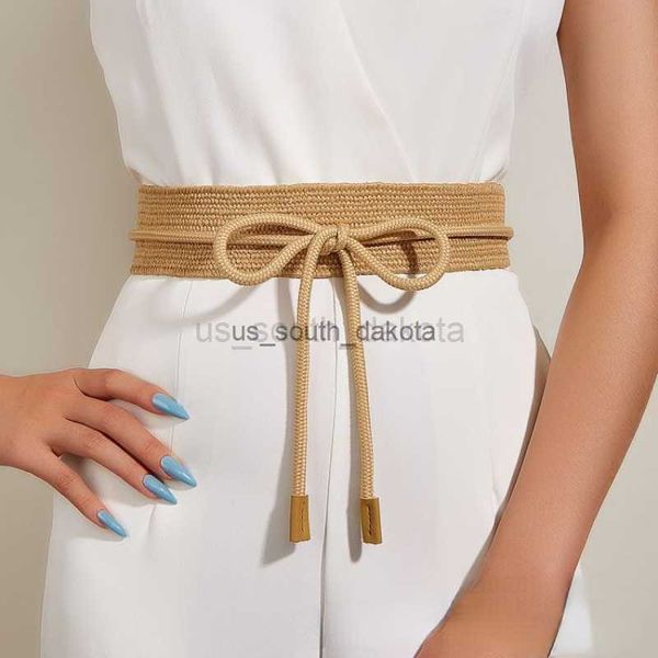 Ceintures Nouvelle version coréenne de ceinture de corde pour les femmes mode robe tout-en-un bohème Style pastoral PP herbe tissé large ceinture été L0825