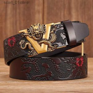 Riemen Nieuwe Mannelijke China Draak Riem Koeienhuid Echt Lederen Riem voor Mannen Carving Dragon Patroon Automatische Gesp Riem Str voor JeansL231117