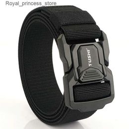 Gordels Nieuwe Quick Release Aluminium Alloy Buckle Tactical Belt Ademend elastisch canvas tailleband Outdoor Training Ribbon Q240425