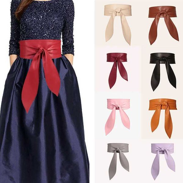 Ceintures Nouvellement populaire ceinture pour femmes doux Pu ceinture cravate noeud papillon large ceinture femmes robe décoration dentelle lacets Cummerbund Q240401