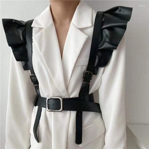 Ceintures Nightclub Punk Style Sling Taule épaules Fashion Pu Leather Jupe Lotus Leaf Tri Trim Shirt Strap Trendy Femmes Belt