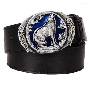 Ceintures tête de loup du nord boucle en métal ceinture hommes Coyote loup hurlement Totem sangle mâle en cuir jean ceinture cadeau pour homme