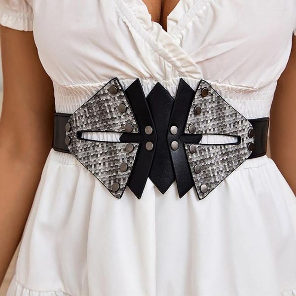 Cinturones con paneles cuadrados para mujer, fajas elásticas con tachuelas a cuadros, arnés de conexión a presión adelgazante, vestido camisero