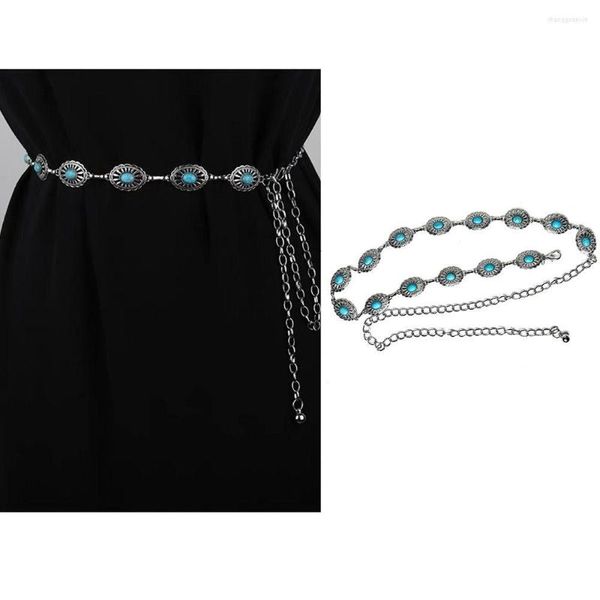 Ceintures fête décontracté bijoux décoratifs géométrique chaîne en métal ceinture Turquoise décor ceinture taille sangle pantalon robe