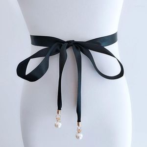 Ceintures Perle Pendentif Style Robe De Bal Ceinture De Haute Qualité Double Face Satin Sash Mince Robe De Mariée Ceintures De Noce