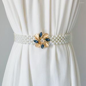 Cinturones con cadena de perlas Para Mujer, sello elástico con diamantes de imitación, accesorios de vestir florales, Ceinture Femme, Vestidos de lujo Para Mujer