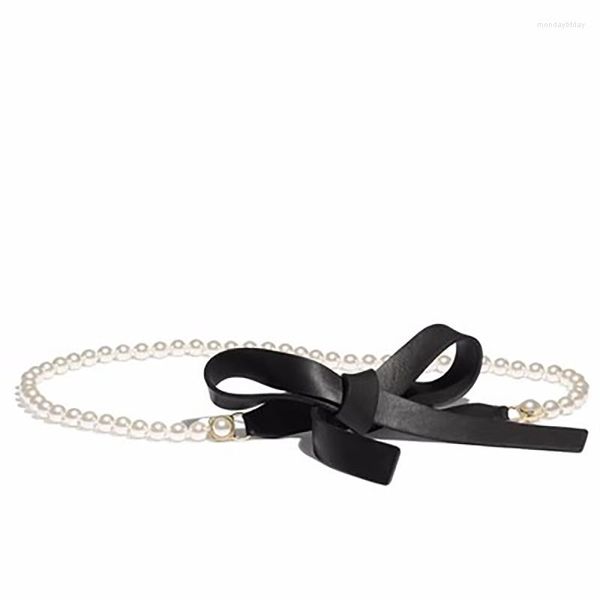Cinturones con perlas y nudo de cuero, cinturón femenino de piel de oveja genuina de alta calidad 2023, accesorio elegante, cintura delgada