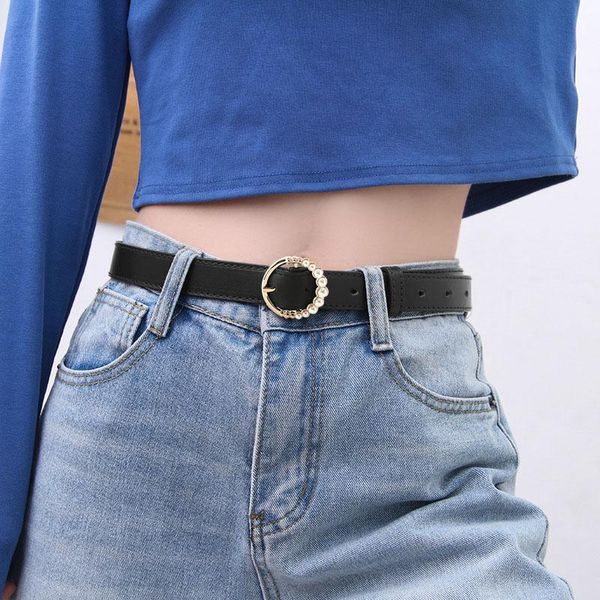 Ceintures Perles Clouté Femme Ceinture Design De Luxe Rétro Forme Ronde Boucle Boucle Jean Pantalon Dames Filles Mode PU Ceinture En Cuir Ceintures