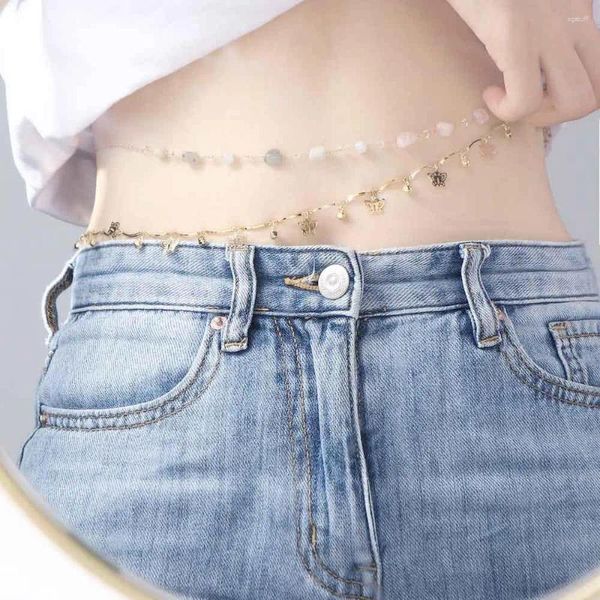 Ceintures personnalité Simple papillon femme métal Bikini taille chaîne strass ceinture de ventre femmes corps bijoux de mode