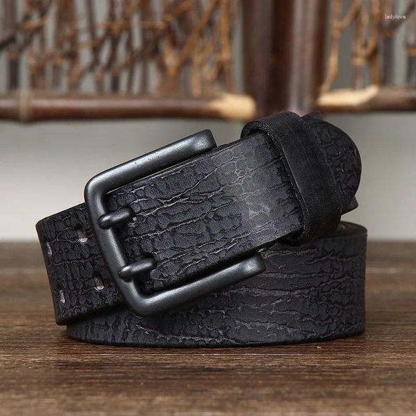 Cinturones Tendencia personalizada Grieta Doble Aguja Hebilla Cinturón para el estilo casual de los jóvenes de cuero de los hombres