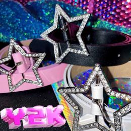 Riemen roze lederen elastische strass Star Buckle y2k binding reliëf tailleband Pentagonal vintage bruid decoratie accessoireC240410