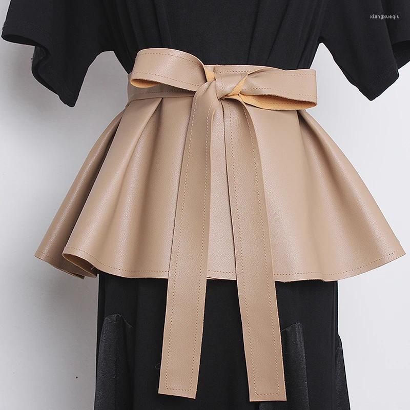 Belts Pleated Soft Faux Leather Wide Belt Self Tie Wrap Waistband Skirt Peplum Waist Female Accessories Tide All-match