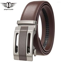 Ceintures Plyesxale Designer de luxe Men Belt Cow Vow Gentine Leather Men's Automatic Buckle For Jeans Black Coffee Formal B1541