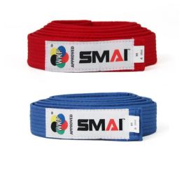 Belts Promotionele WKF goedgekeurde riem Smai Karate Match Belt Kumite Competition met rode en blauwe matchgordel