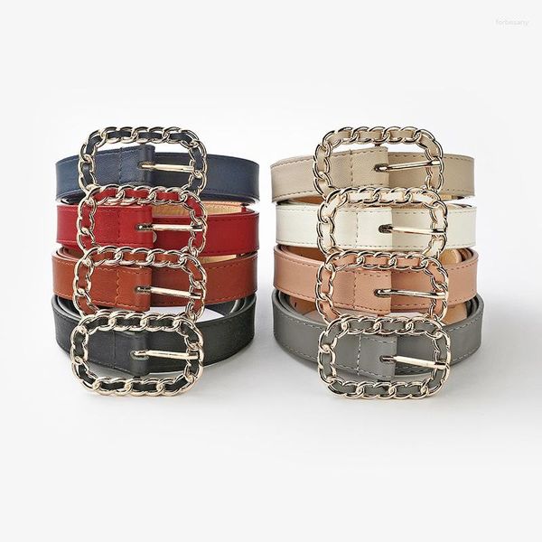 Cinturones Cinturón de cuero PU para mujer Trenzado Cuadrado Hebilla Aguja Jeans Negro Chic Retro con cordones