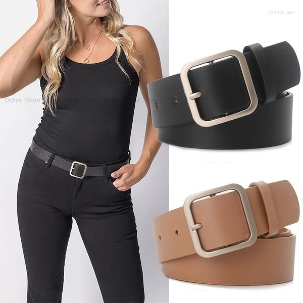 Ceintures PU ceinture en cuir pour femmes carré boucle ardillon noir jean pantalon Vintage sangle femme concepteur ceinture