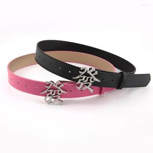 Ceintures en cuir PU pour femmes FA boucle Jeans ceinture rose noir dames ceinture décorative Y2K femme ceinture
