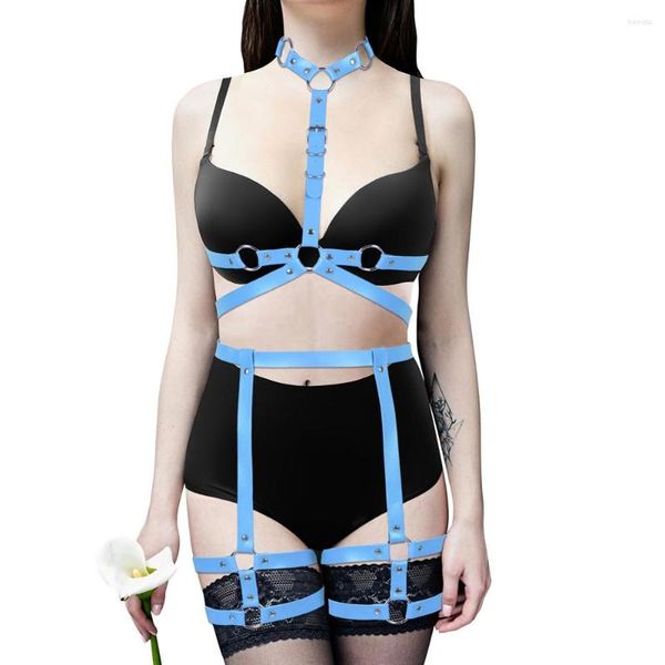 Cinturones Arnés de cuero de la pu para las mujeres Cinturón Conjunto de lencería sexy Medias Ligas Ajustar la cintura Vestido con tirantes Dance Rave Ropa