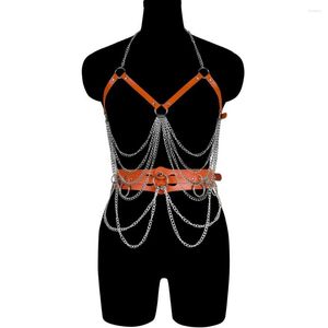 Ceintures harnais en cuir PU pour femmes Corset jarretière corps Sexy luxe Lingerie ensemble épée Punk Goth Style chaîne en métal accessoires